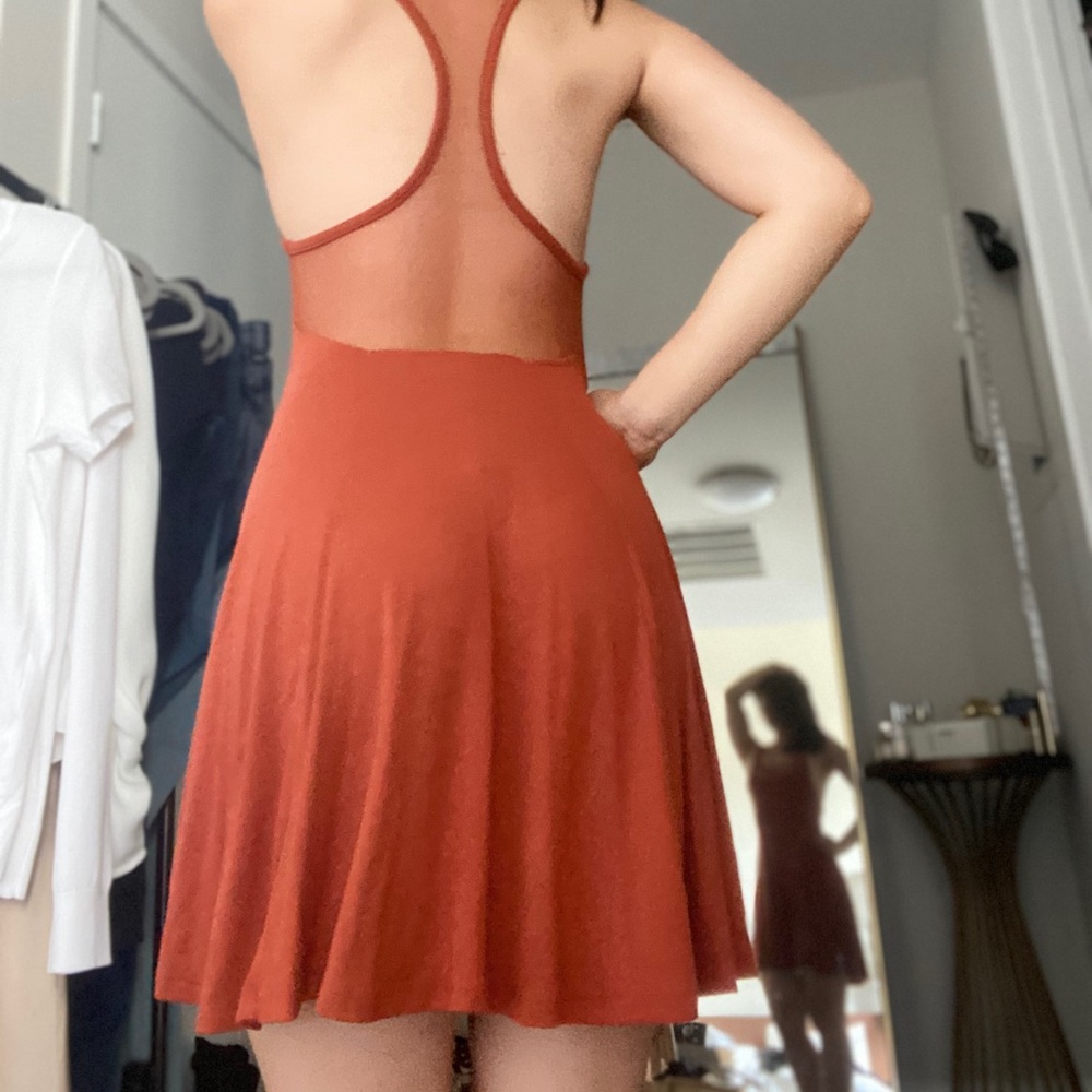 Burnt Orange and Sienna Dress with Mesh Overlay